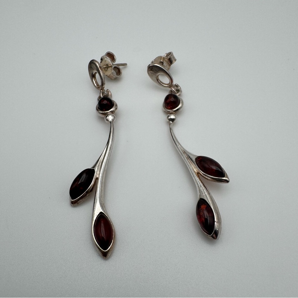 Sterling Silver 925 Botanical Amber Gemstone Earrings